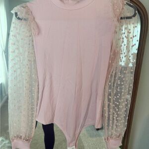 Women's Pink Polka Dot Mesh Sleeve Bodysuit